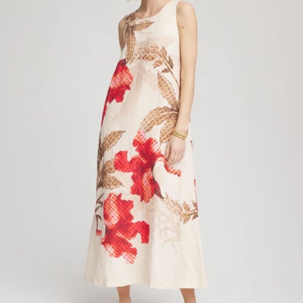 New w Tag: Chicos Floral Linen Maxi Dress with Pockets. Size US 8 - Picture 2 of 15